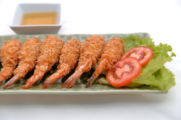 fried prawns on white background