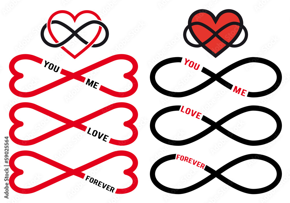 Wall mural never ending love, red infinity hearts, vector set - Wall murals