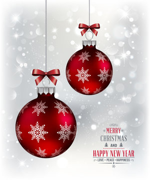 Merry Christmas and Happy New Year Background with balls