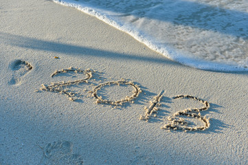 inscription 2014 on sea sand beach