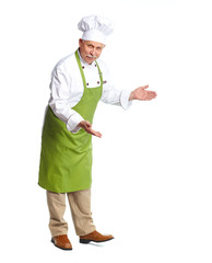 Chef inviting in restaurant.