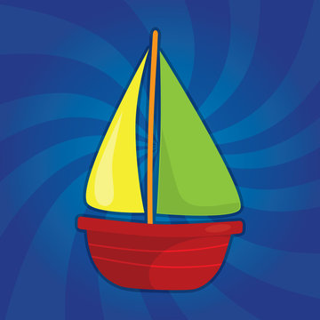 Cartoon sailing boat on dynamic background