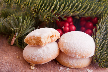 Obraz na płótnie Canvas vanilla christmas cookies with powder sugar 