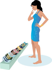 Young woman choosing shoes for an outfit
