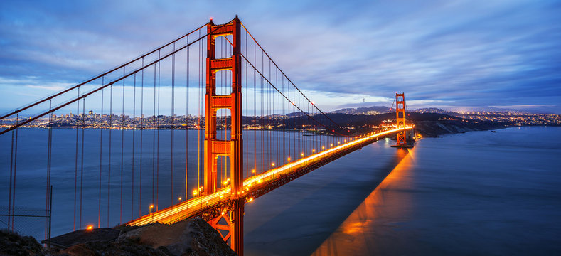 panoramic view of famous Golden Gate Bridge