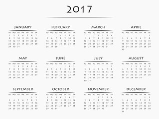 Calendar for year 2017