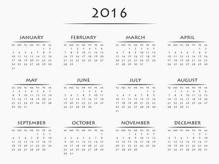 Calendar for year 2016