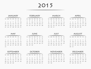 Calendar for year 2015