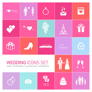 vector wedding icon set on colorful background