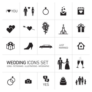 vector wedding icon set black on white background