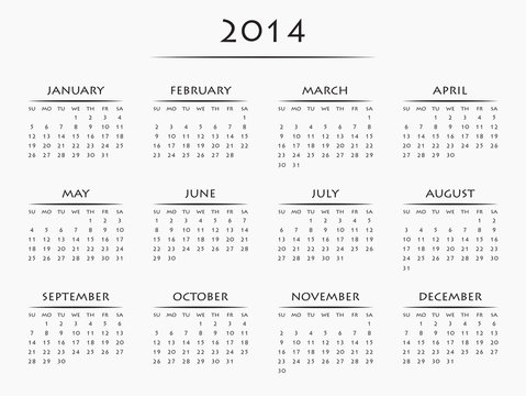 Calendar for year 2014