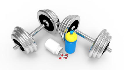 Dumbbells with vial of pills