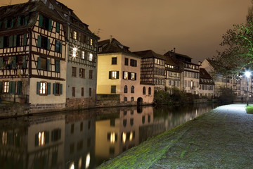 German-style houses close to canal in Strasbourg, Alsace, France