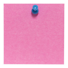 Flat pink square sticky note, with a blue pin
