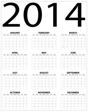 Basic 2014 calendar on black and white