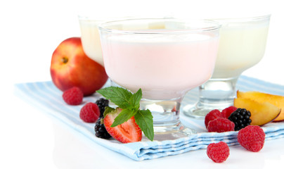 Delicious yogurt with fruit and  berries isolated on white