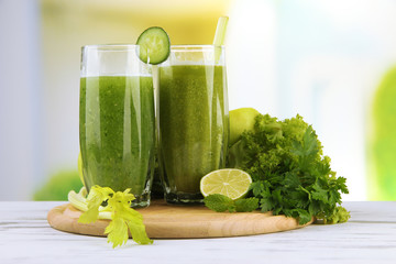 Glasses of green vegetable juice