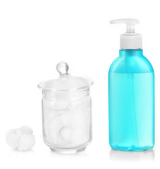 Wadding with cleanser for face isolated on white