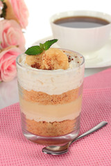 Delicious dessert with banana and caramel