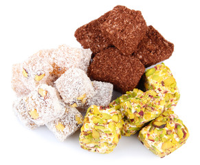 Tasty oriental sweets (Turkish delight), isolated on white