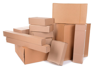 Different cardboard boxes isolated on white