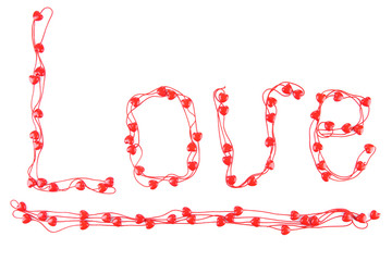 Heart-shaped beads on string isolated on white