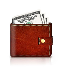 dollar banknotes in wallet over white background