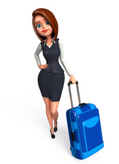 Young business woman with traveling bag