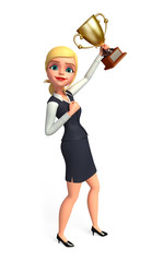 Fototapeta premium Young business woman with win cup