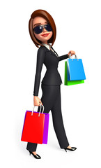 Young business woman walk with shopping bags