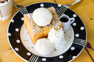 honey toast with ice-cream