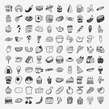 doodle food icons set