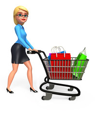 Office girl with wilking shopping trolley & bags © pixdesign123