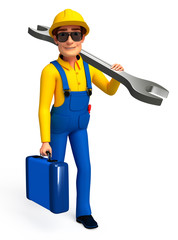 Service man with wrench & toolbox