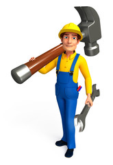 Plumber with wrench & hammer