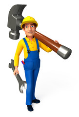 Plumber with big hammer & wrench