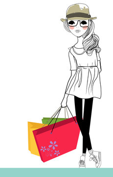 Fashion girl with shopping bags