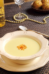 Zucchini soup on a festive table