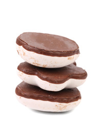 Stack of white Kisses Cookies with chocolate