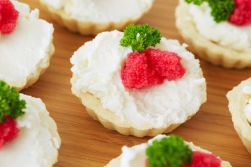 Caviar - appetizer, tartlets with red caviar