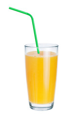 Fresh juice in glass and drinking straws on white background