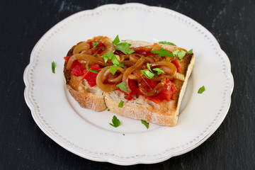 toast with vegetables on plate