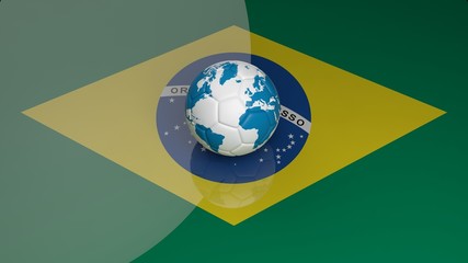 Soccer ball with world map on Brazilian flag