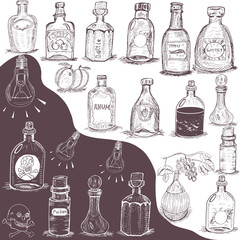 hand drawn bottles