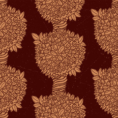 Coffee trees seamless pattern - grunge version