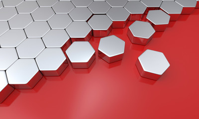 3D Sechseck Bausteine - Rot Silber