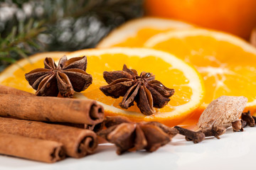 Orange slices, cinnamon and star anise