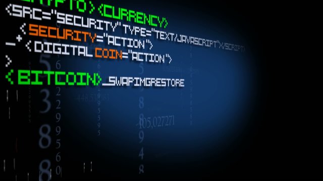 Crypto currency code program text animation digital money 2.0