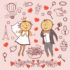 Romantic collection. Cute wedding vector set