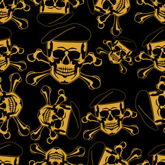 Skull emblem in a beret Seamless